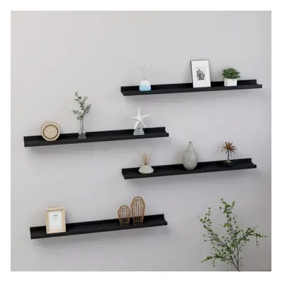 vidaXL 4x Wall Shelves Black 80x9x3 cm Hanging Display Racks Furniture Home