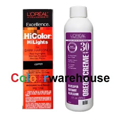 (Copper, Dev (Vol. 30) 8oz) L'Oreal HiColor Copper HiLights For Dark Hair Only