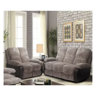 (Grey, Seater + Seater Sofa Set) Fabric Jumbo Cord Sofa Seater Seater Chair Recliners Grey or Br