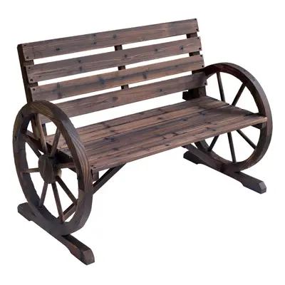 Outsunny Seater Garden Bench w/ Wooden Cart Wagon Wheel Brown