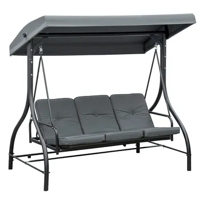 Outsunny Seater Canopy Swing Chair Porch Hammock Bed Rocking Bench Dark Grey