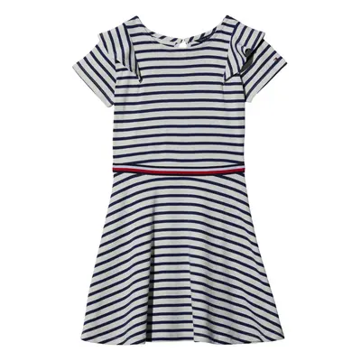 Tommy Hilfiger Girls' Short Sleeve Striped Dress Egret Ruffle