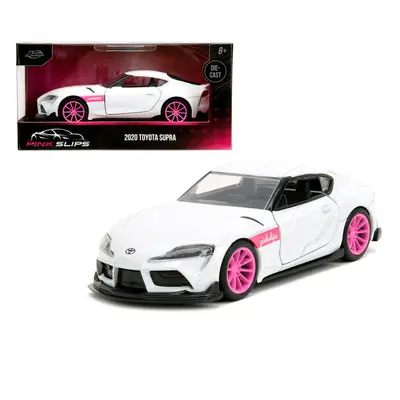 2020 Toyota Supra White Metallic with Pink Wheels Pink Slips Series Diecast Model Car by Jada