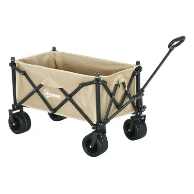 Outsunny Foldable Garden Cart, Outdoor Utility Wagon with Carry Bag, Khaki