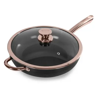 Tower Linear Saute Multi-Pan 28cm with Lid, Non-Stick Aluminium, Black/Rose Gold