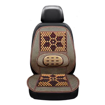 (Brown & Yellow) Car Summer Massage Cool Cushion Seat Cover Breathable Wooden Beads Monolithic B