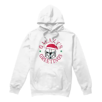 (XL, White) Star Wars: The Mandalorian Mens Galaxy's Greeting Hoodie