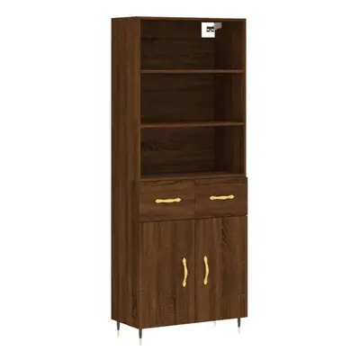 (brown oak, doors drawers) vidaXL Highboard Sideboard Storage Cabinet High Gloss White Engineere