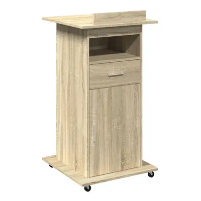 (sonoma oak) vidaXL Lectern with Wheels and Drawer Pulpit Podium Stand Engineered Wood