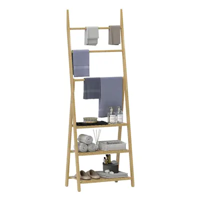 HOMCOM 3-Tier Folding Bamboo Bathroom Storage Shelving Unit with Towel Bars