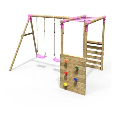 (Monkey Bars - Venus, Pink) Rebo Wooden Children's Garden Swing Set with Monkey Bars