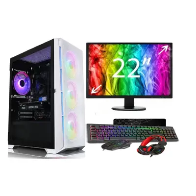 Gaming PC Bundle:Core i5/ 16GB RAM/ 1TB+128GB SSD/ GT1030 2GB/22 Monitor/ Win White