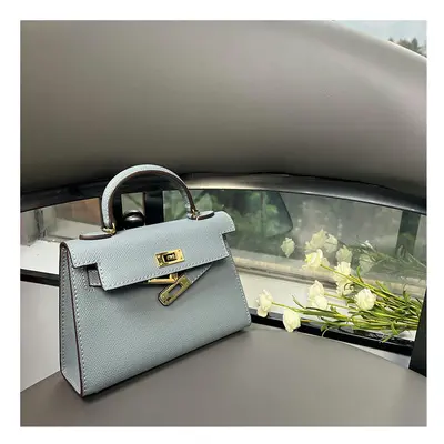 (Haze blue, 19CM silver buckle) New Mini Second -Generation Kelly Bag Advanced Sensory Leather F