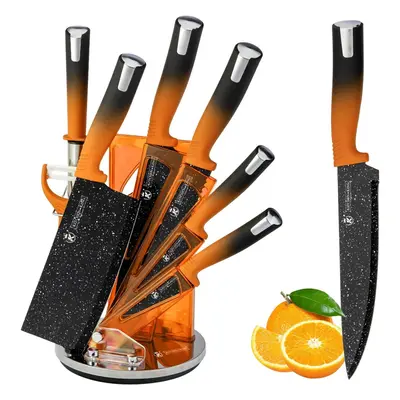 Kitchen Knife Set, 8PCS Stainless Steel Knife Block Set with Degree Rotating Acrylic Stand, Prof