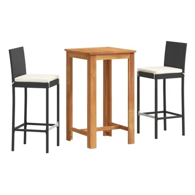 vidaXL Garden Bar Set Piece Chairs Black Solid Wood Acacia and Poly Rattan