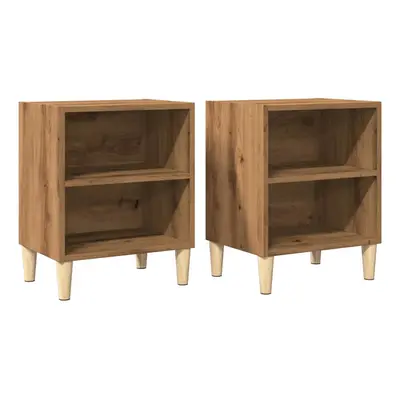 (artisan oak, pcs) vidaXL 1/2x Bed Cabinet with Solid Wood Legs 40x30x50 cm Stand Multi Colors