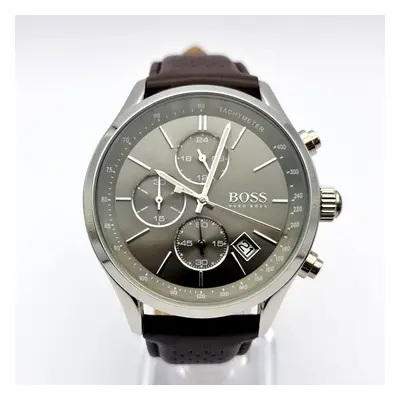 NEW HUGO BOSS GRAND PRIX LEATHER BROWN STRAP QUARTZ MENS WATCH