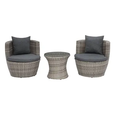 Bistro Set with Cushions CAPRI PE Rattan Grey