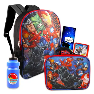 Avengers Backpack and Lunch Box Set - Bundle of Marvel Backpack Insulated Lunch Bag Water Bottle