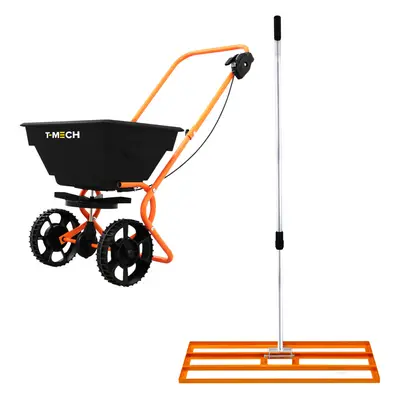 (Rotary Spreader Gritter Fertiliser & Lawn Leveller 100cm Levelling Rake Orange) Rotary Spreader