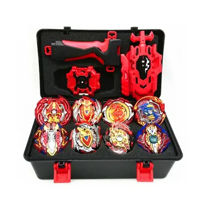 (Red) 8pcs Gyro Burst Beyblade Set With Launcher And Box