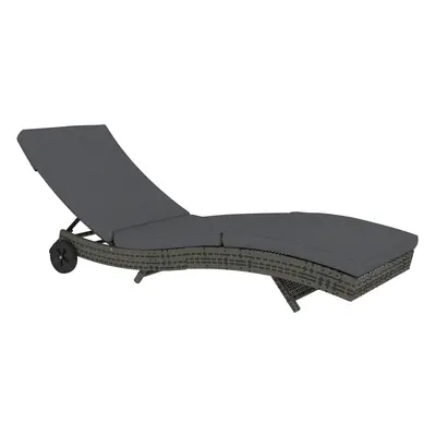 Outsunny Outdoor Rattan Sun Lounger with Reclining Back, Wheels, Dark Grey