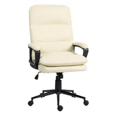 Vinsetto PU Leather Office Chair with Arm, Adjustable Height, Cream White