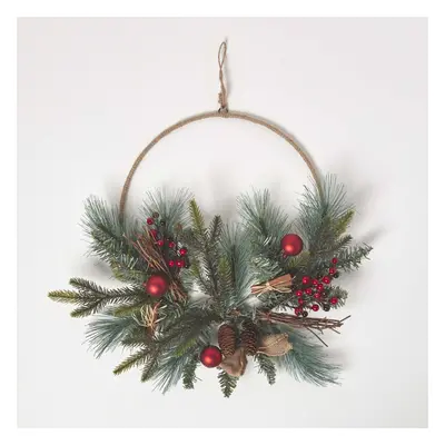 Homescapes Round Metal Hoop Traditional Christmas Wreath