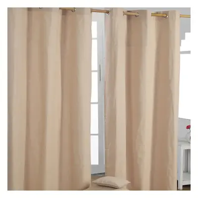 (W 137cm x Drop 182cm, Beige) Plain Cotton Eyelet Curtains