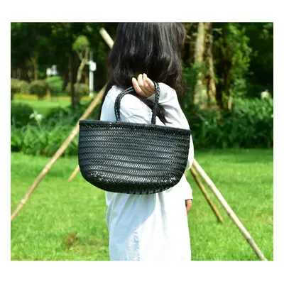 (Type B black, Small cm long) Handbags Women's Genuine Leather Shoulder Bag Weaving Casual Shopp