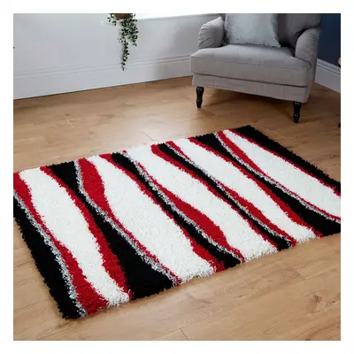 (120x170cm) Large Modern Thick Quality Black Red Shaggy Rugs