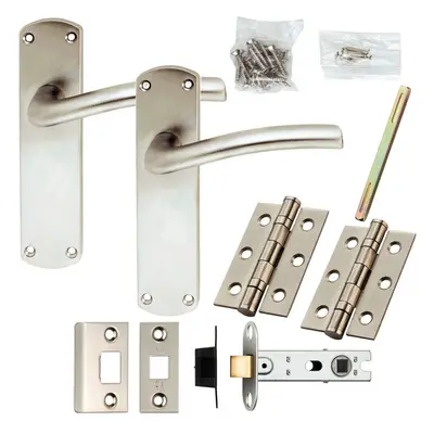 Door Handle & Latch Pack Satin Chrome Modern Arched Round Bar on Backplate