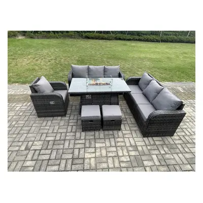 Fimous Seater Wicker Rattan Garden Furniture Set Gas Fire Pit Dining Table Seater Sofa Set Indoo