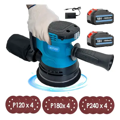 Cordless Brushless Orbital Sander 125mm +2x 5.5A Battery+Charger-Makita Compatible