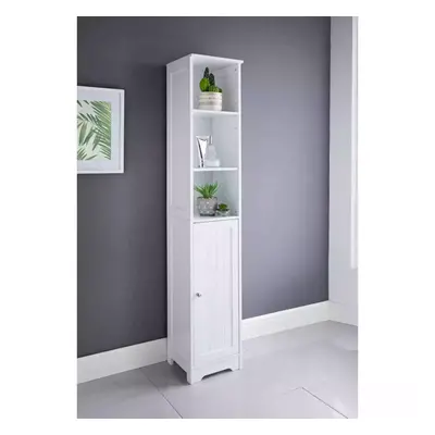 Tall White Storage Cabinet - Freestanding Bathroom Unit with Shelving