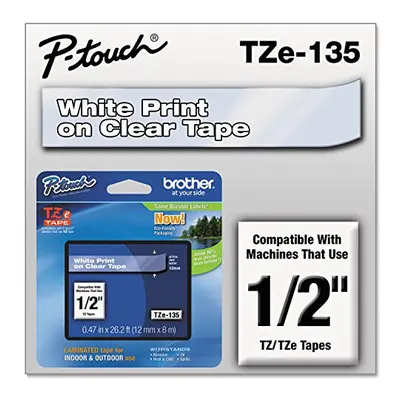 Laminated Tape, Retail Packaging, 1/2 Inch, White, on Clear (TZe135)