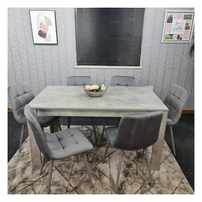 Grey Kitchen Dining Table and Grey Tufted Velvet Chairs Set