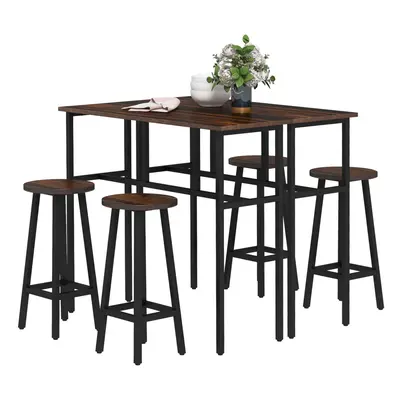 HOMCOM 6-Piece Industrial Bar Table Set, Kitchen Tables with Stools, Brown