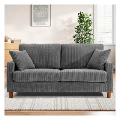 (Grey) Sofa for two with corduroy wood feet