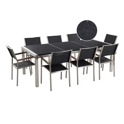 8 Seater Garden Dining Set Black Granite Top and Black Chairs GROSSETO