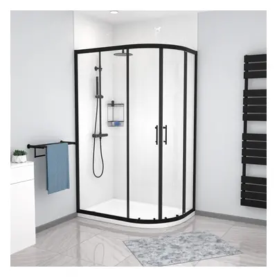 Nes Home RH x 800mm Matt Black Framed Offset Quadrant Shower Enclosure & Tray