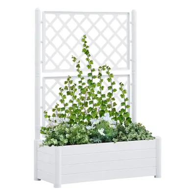 vidaXL Garden Planter with Trellis PP White Flower Planting Box Raised Bed