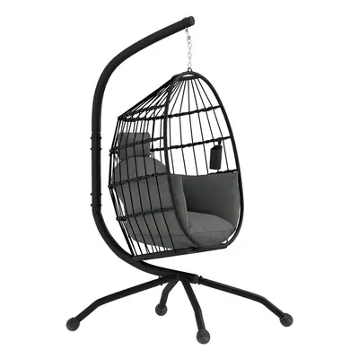 Outsunny Egg Chair Outdoor Indoor Garden Swing Chair, Folding Basket, Grey