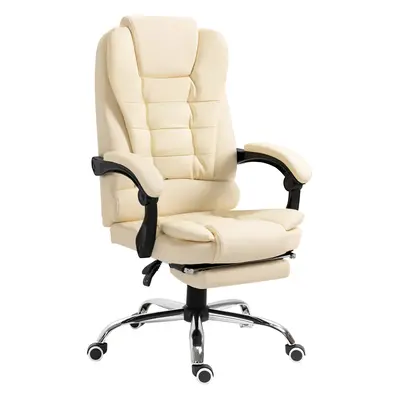 HOMCOM Executive Office Chair, Recliner Computer Chair with Footrest, Cream