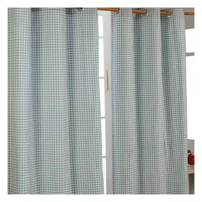 (W 137cm x Drop 182cm, Blue) Cotton Gingham Eyelet Curtains