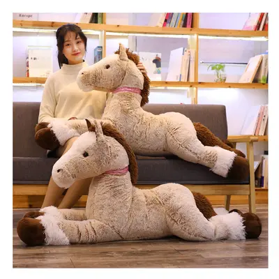 (Gray, 90cm) New Arrive High Quality 90-120CM Horse Plush Toys Stuffed Animal Doll Boys Girls Bi