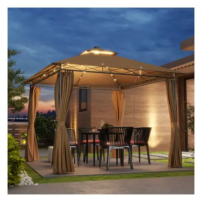 Outsunny x m Double Roof Outdoor Gazebo with Curtains, Brown