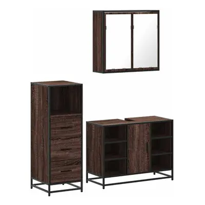 (brown oak) vidaXL Piece Bathroom Furniture Set Black Engineered Wood bathroom cabinet