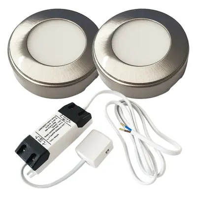 2x 2.6W LED Kitchen Cabinet Surface Spot Lights & Driver Steel Natural White