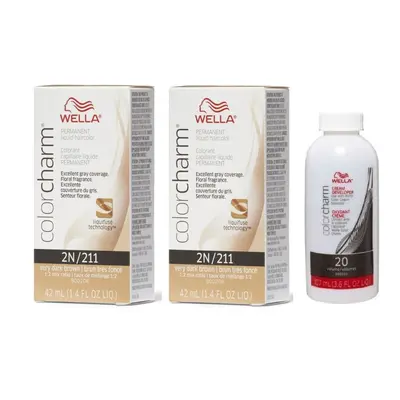 (2N(2)+Dev(Vol.20)3.6oz) Wella 2N Very Dark Brown Color Charm Permanent Liquid Haircolor